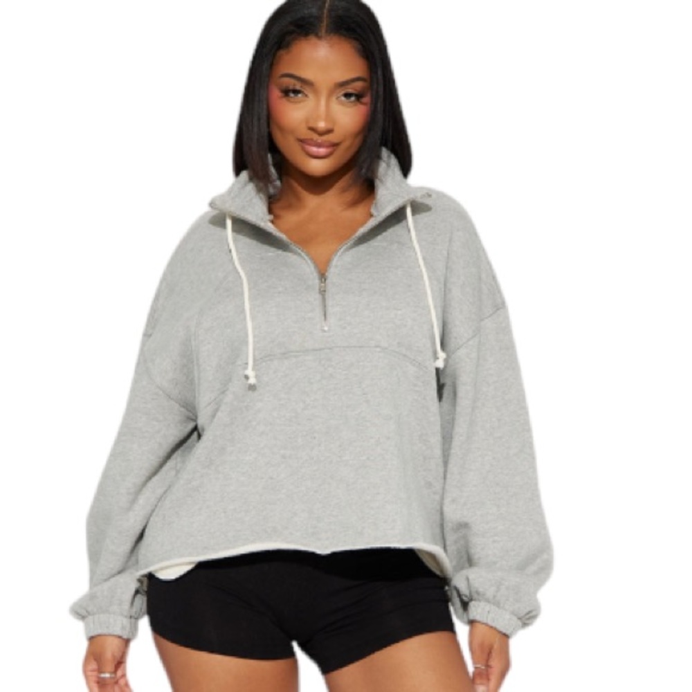 Fashion Nova Oversized Raw Hem Gray Pull Over Sweatshirt Size XL